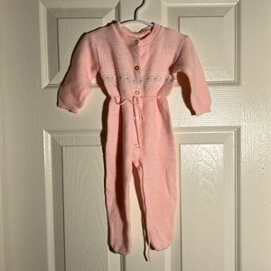 vintage pink knit jumpsuit with footies